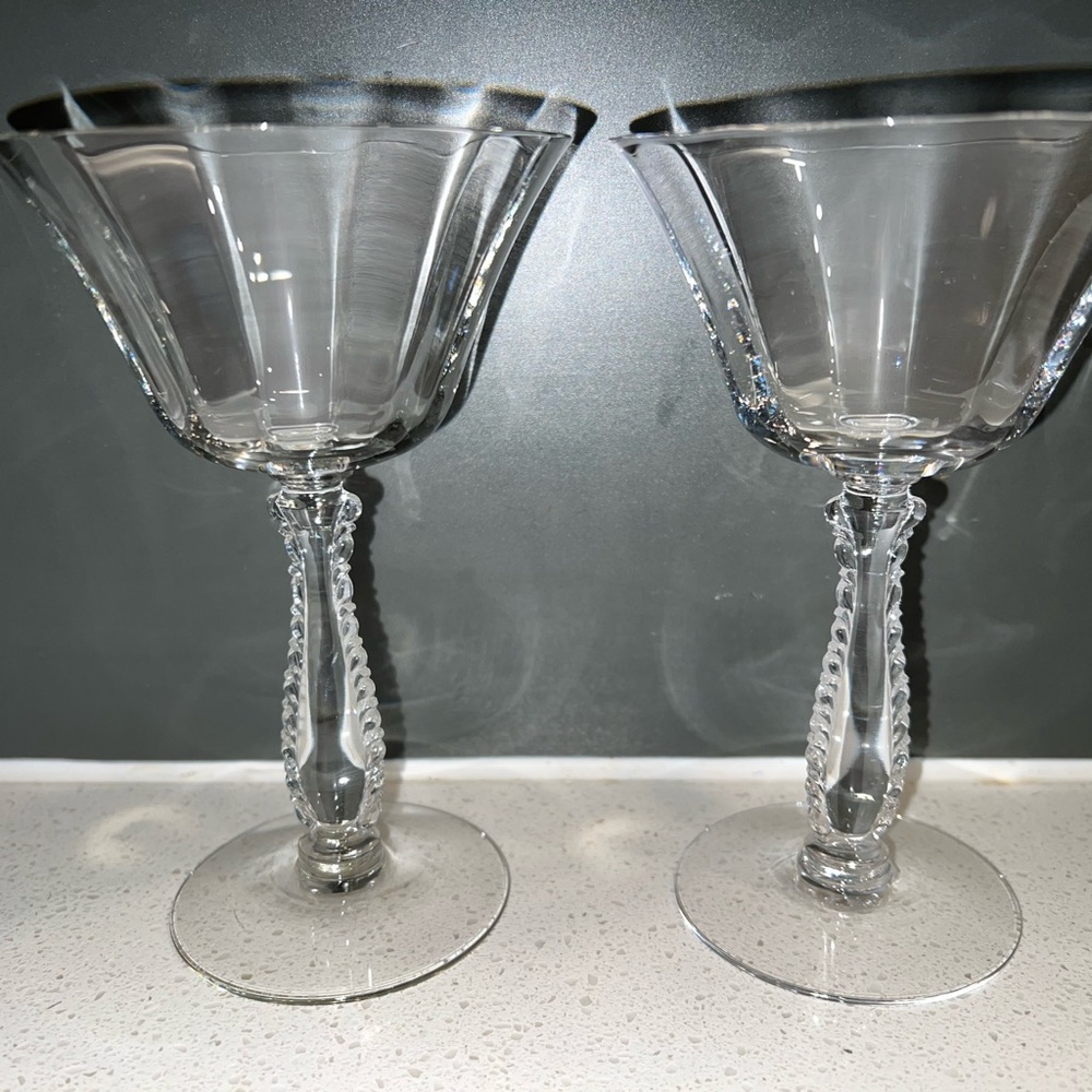 (2) vintage Fostoria Silver Flute" 6" champagne glasses